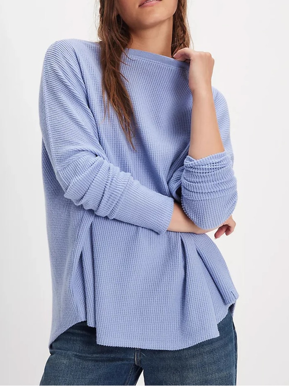 MAKE AN OFFER - WE THE FREE Free People Latte Blues Boatneck Thermal Tee